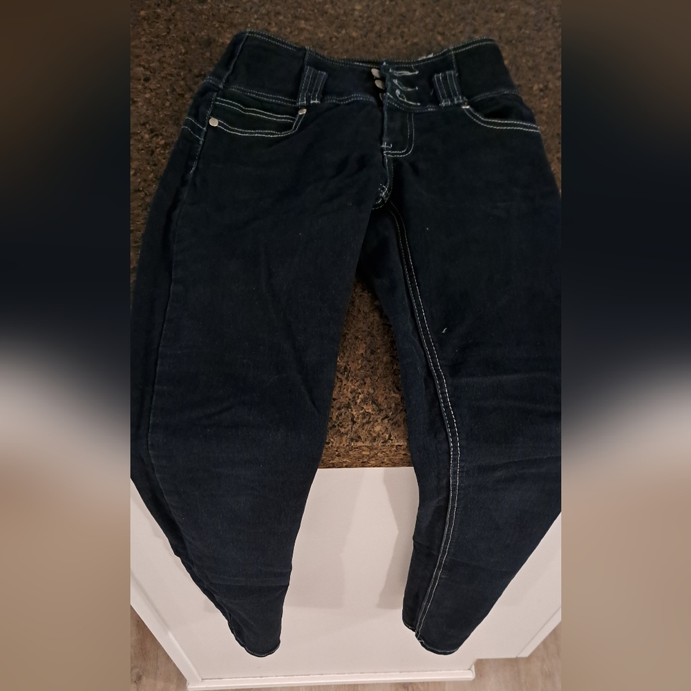 High waist skinny dark wash jeans with stretch